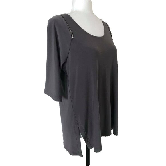 SYMPLI Tunic Blouse Top Size 10 Gray Stretchy Jersey Knit Zippered Shoulders EUC - Picture 3 of 8